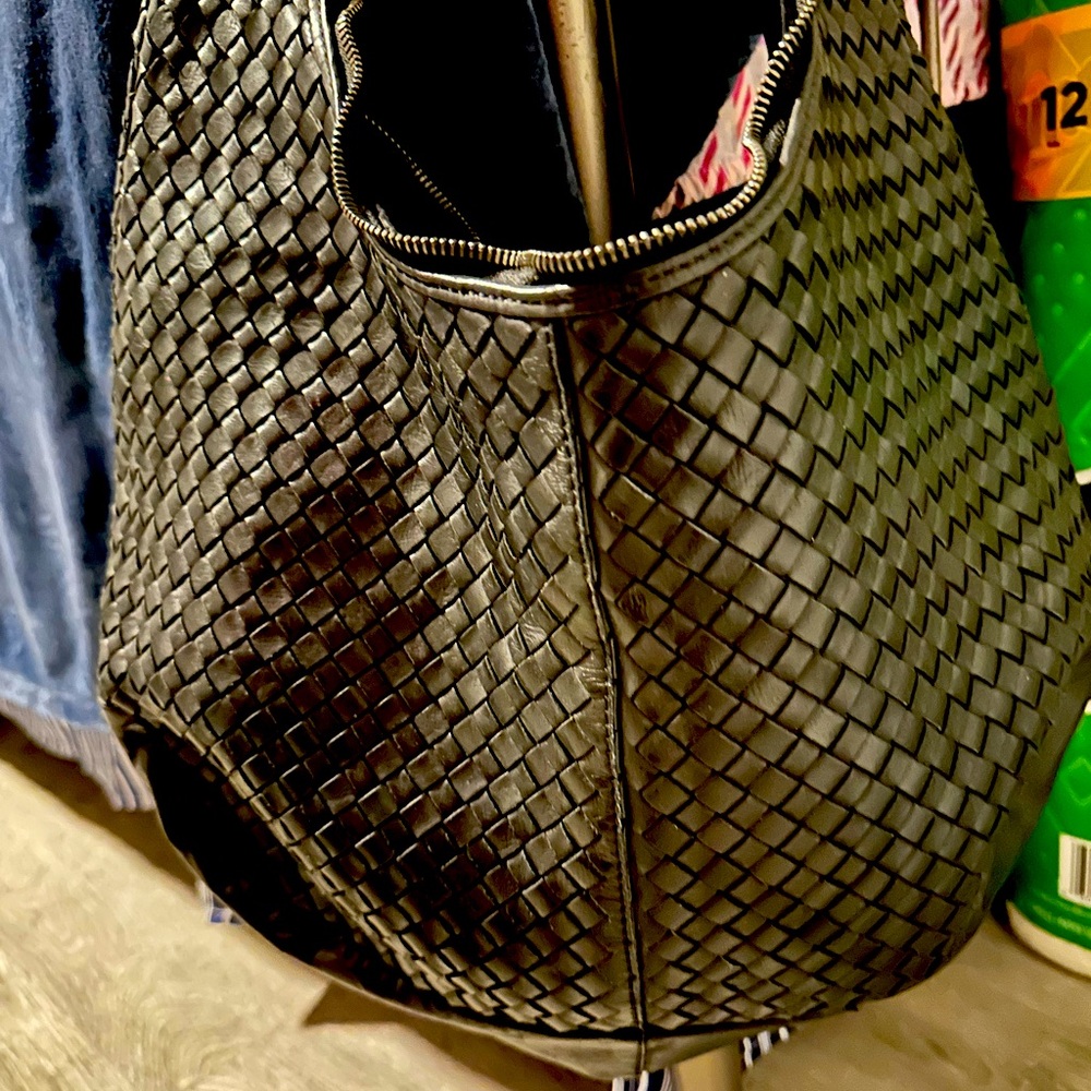 Black Woven Leather Tote Bag